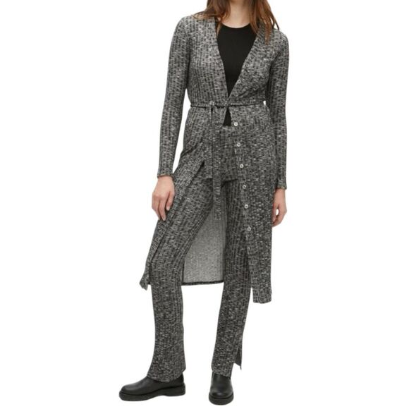 NEW Michael Stars Women’s Isa Ribbed Cardigan Black/White/Grey 2X - Picture 2 of 8